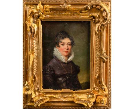 Louis Leopold Boilly ( 1761-1845) - circle, Portrait of a lady , oil on canvas, framed, damages. 21 x 16 cm