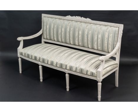 Louis XVI Sofa, on six fluted feets , two side grips , seat and back,  seat with floral and ornamental decorations , wood wit