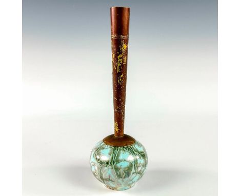 Turquoise with lustre finish and branch patterning. Round body. Narrow brass spout. Hand Painted Delft Holland on bottom. Thi