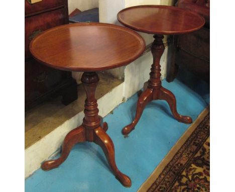 TRIPOD TABLES, a pair, Georgian style walnut by Arthur Brett, with tilt action tops, each 50cm diam x 72cm. (2)