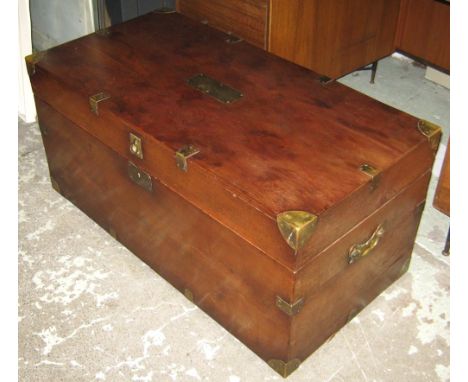 TRUNK, 20th century yewwood with brass bindings and hinged top, 96cm L x 48cm W x 46cm H. 