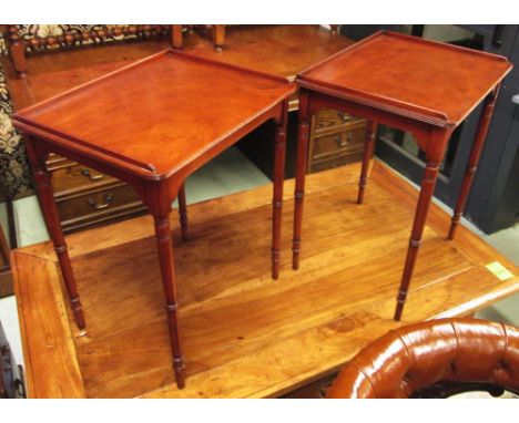 ARTHUR BRETT LAMP TABLES, a pair, Regency style mahogany with three quarter galleried rectangular tops, 62cm H x 50cm x 40cm.
