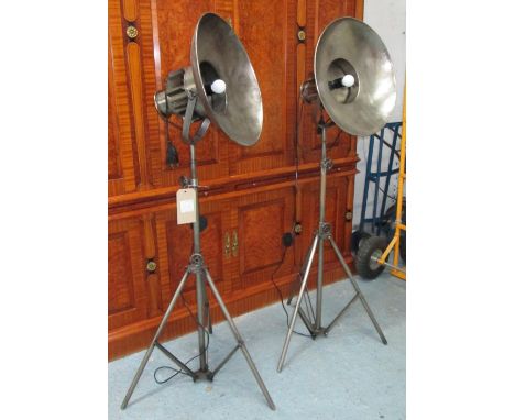 ANDREW MARTIN 'AIRCRAFT' SPOT LAMPS, a pair, on adjustable tripod supports, 140cm H. (2)
