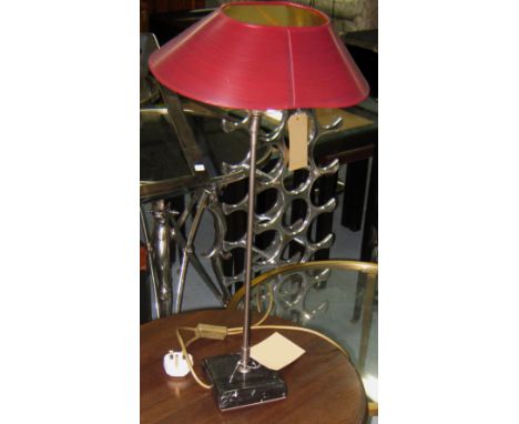 LAMP TABLE, circular top and pedestal support, 52cm diam x 72cm H and an adjustable reading lamp. (2)