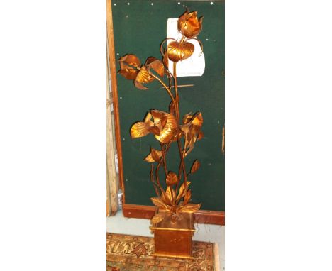 STANDING LAMP, 20th century gilt metal of naturalistic leaf and flower design of four lights, 131cm H x 40cm.