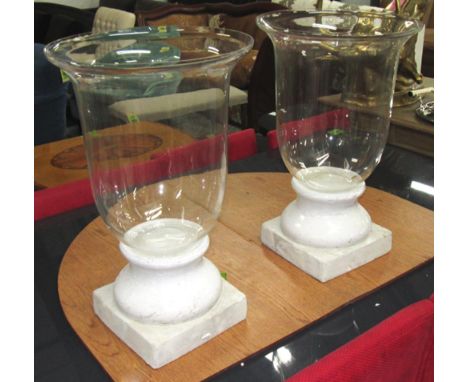 GLASS VASES, a pair, with ceramic bases, 39cm x 62cm H. (2)