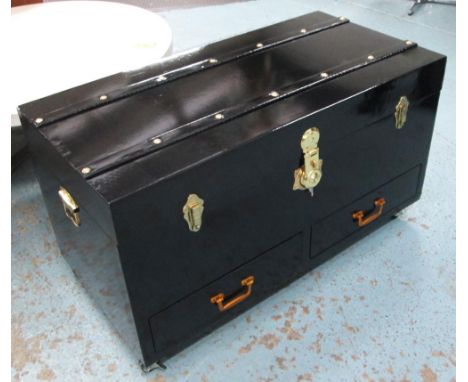 TRUNK, ebonised with gilt fittings, 100cm x 50cm x 56cm H.