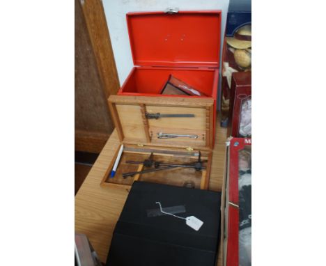 Metal Storage box to include Carnival Glass, Typewriter &amp; 1 Other