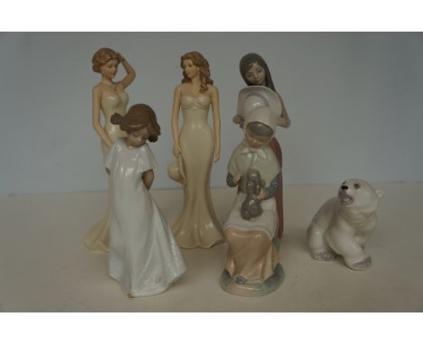 Collection of Ceramic Figures to include Lladro, 2 Nao, Russian Bear &amp; Others 