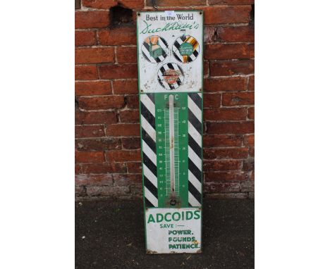 A VINTAGE ENAMEL ADVERTISING THERMOMETER SIGN FOR DUCKHAM'S ADCOIDS 'ORIGINAL THERMOMETER GLASS BROKEN/MISSING 
