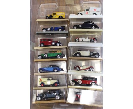 A TRAY CONTAINING 14 x SOLIDOR / ELIGOR 1:43 SCALE VINTAGE CARS / TRUCKS