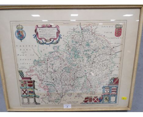 BARRIE A/F CLARK FRAMED SPITFIRE PRINT TOGETHER WITH A FRAMED MAP OF WARWICKSHIRE AND A PRINT OF ABBEY RUINS