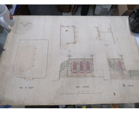 W/C ARCHITECTURAL DRAWING FOR THE NEW CHAPEL FARMWORTH TOGETHER WITH PHOTOGRAPHS - IN CABINET