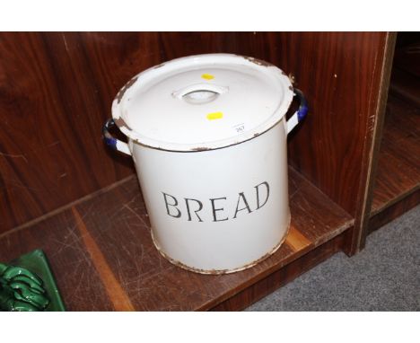 TWIN HANDLED VINTAGE ENAMEL LIDDED BREAD BIN 
