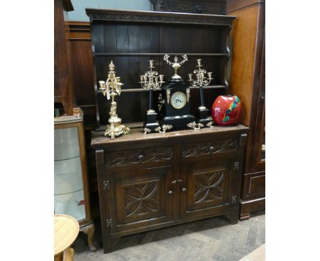 4' reproduction oak Welsh style dresser with shelf back and drawers and cupboards under 