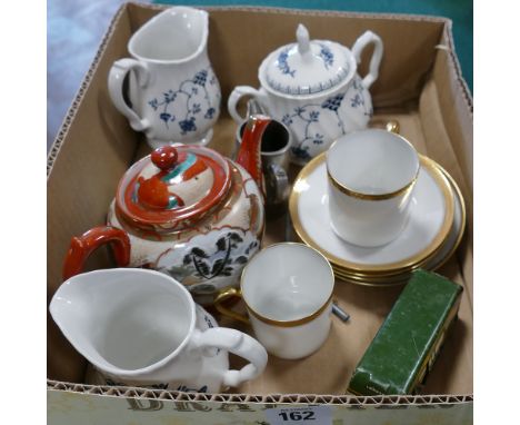 Clockwork Greenline Bus, small Oriental teapot, coffee cups and saucers, milk jugs etc. 