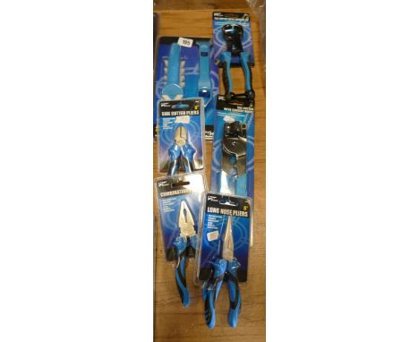 3 pairs of assorted new plyers, new tile cutter, tile nipper and a silicone remover kit 