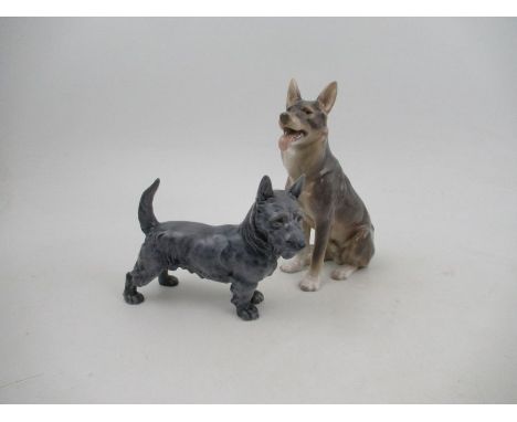 Two Bing and Grondahl models of dogs, German Shepherd, No 1765, dated 1915 -1948, and a Scottie, No 2117, dated 1915 -1948 - 