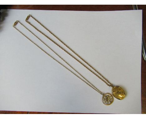A 9ct gold locket, together with 9ct gold chain, weight 12g, and a 9ct gold and seed pearl pendant, on a 9ct gold chain, weig