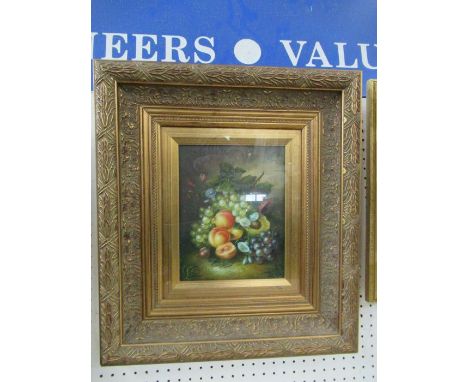 An oil on panel, still life of fruit, 9.5ins x 7.5ins