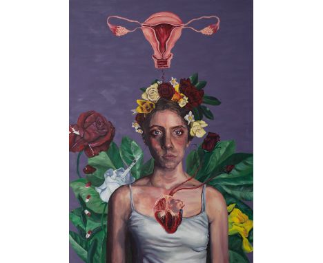 Self Portrait with Uterus - Anya Tee
Oil on canvas 1000 x 1500 Unframed
ARTIST STATEMENT: I was inspired by Frida Kahlo to cr