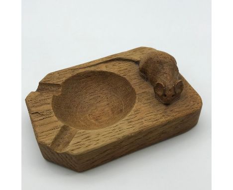 A Nice example of a Robert "Mouseman" Thompson oak pin dish/ ashtray. Measures 3.5x10x7.5cm 