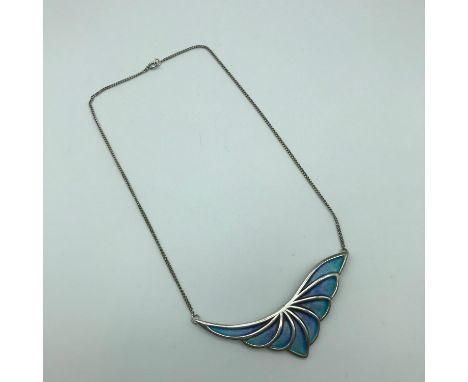 Edinburgh silver and enamel pendant with attached silver necklace. Maker DJ. 