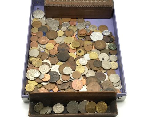 A Tray of mixed coins which include silver coins and 1797 George III Token coin. 