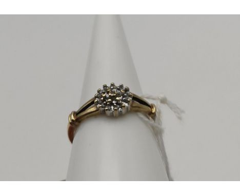 A Ladies 9ct gold and diamond cluster ring, Ring size M and weighs 2grams 