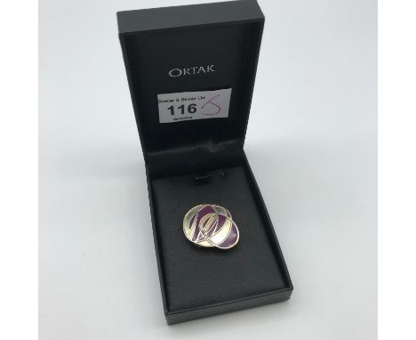 Ortak silver and enamel brooch with original box. 