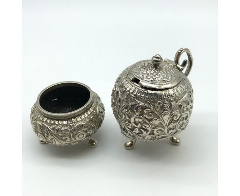 A Lot of two Silver Indian C1900 Kutch Anglo condiment pots [101.9 grams]