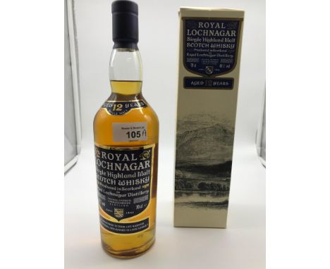 Aged 12 years a bottling of Royal Lochnagar single Highland Malt Scotch Whisky, 70cl full, sealed and boxed. 