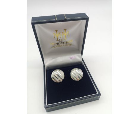 A Pair of Silver 925 cuff links set with opal stone style stripe design 