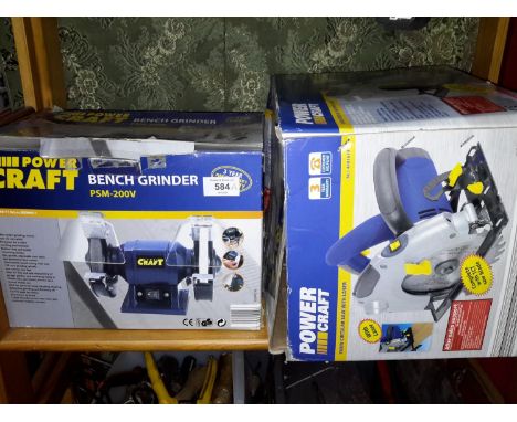 Two Power Craft tools to include a circular saw and a grinding bench tool 