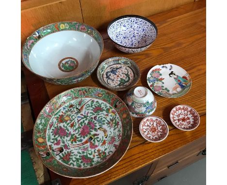 A Lot of  collectable Chinese and Japanese antique porcelain wares, Includes early 1900's Famille Rose plate and bowl, Chines