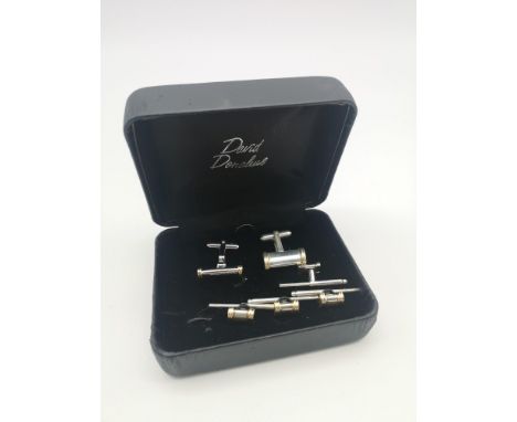 David Donahue 14ct gold and sterling silver cufflinks and stud set. Comes with original box. 