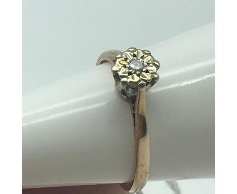 A Birmingham 9ct gold ladies single diamond ring. 0.015ct diamond. Ring size O and weighs 2.2grams 