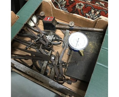 A Box of antique and vintage precision tools and gauge meters 