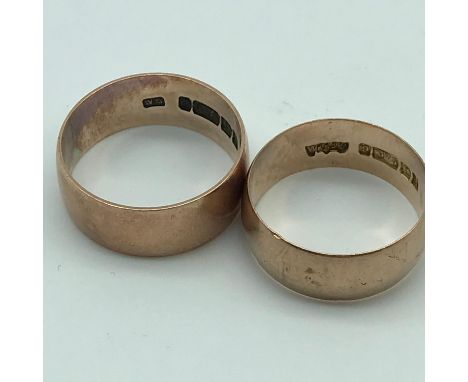 A Lot of two Antique Birmingham 9ct gold wedding bands, Ring size L &amp; M [Total weight 6.5grams] 