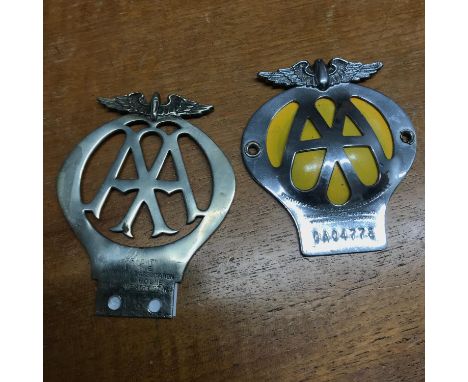 2 Vintage AA car badges 