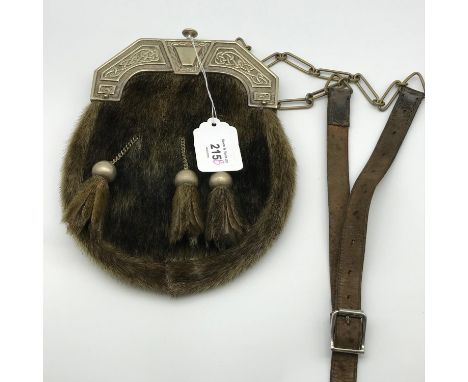 Antique Scottish sporran. Detailed with silver plated Celtic design trim. 