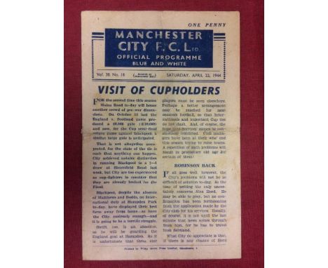 1944 Football League North War Cup Semi-Final, Manchester City v Blackpool, a programme for the fixture played on 22/04/1944