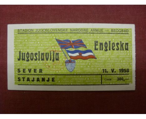 1958 Yugoslavia v England, a very rare match ticket from the game played in Belgrade on 11/05/1958