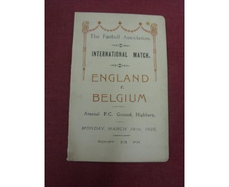 1923 England v Belgium, an official Football Association Players Itinerary for the game played at Arsenal on 19/03/1923, both