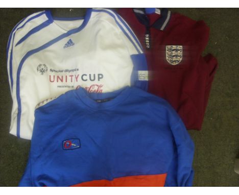 Laurie McMenemy, Three items of football kit, previously belonging to Laurie, an unused Umbro tee-shirt, branded England 1993