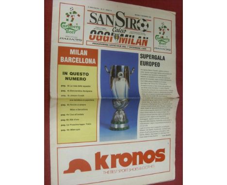 1989 European Super Cup Final, AC Milan v Barcelona, a programme from the game played on 07/12/1989, San Siro Oggi Milano Iss