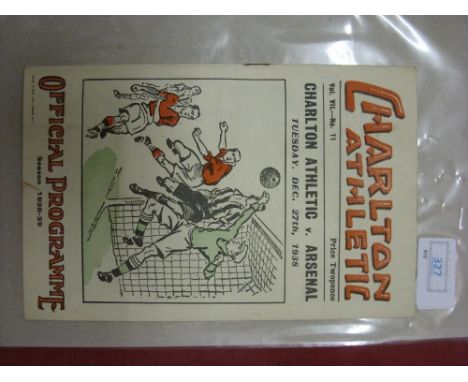 1938/39 Charlton v Arsenal, a programme from the game played on 27/12/1938