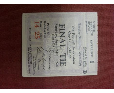 1926 FA Cup Final, Bolton v Manchester City, a match ticket from the game played at Wembley, on 24/04/1926
