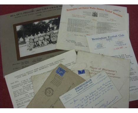 Birmingham City, a selection of items relating to Mr Jim H Bye including official letter and selection card from the clubs in