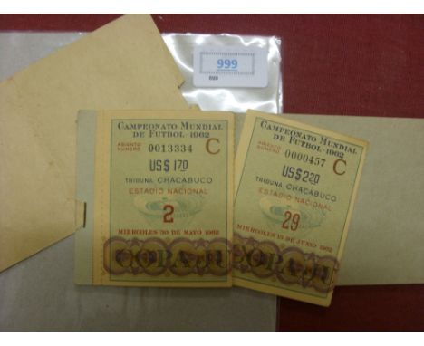 1962 World Cup, a collection of 10 tickets, from the game played at The National Stadium (Santiago), Chile, contained within 
